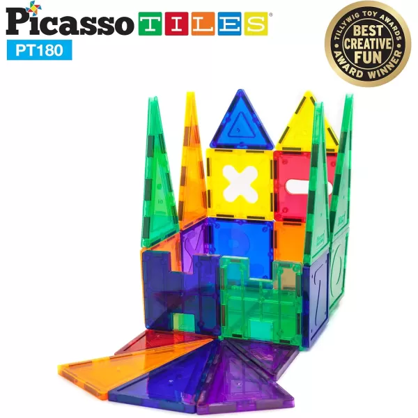 PicassoTiles 180 PCs Magnetic Tile Building Block Deluxe Construction Set with 2 Cars Clear Color Unique Shapes See Through Shape Tiles 3D Playboard Colorful Educational Construction for Kids Ages 3PicassoTiles 180 PCs Magnetic Tile Building Block Deluxe Construction Set with 2 Cars Clear Color Unique Shapes See Through Shape Tiles 3D Playboard Colorful Educational Construction for Kids Ages 3