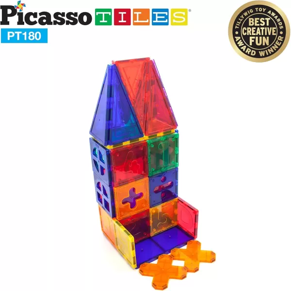 PicassoTiles 180 PCs Magnetic Tile Building Block Deluxe Construction Set with 2 Cars Clear Color Unique Shapes See Through Shape Tiles 3D Playboard Colorful Educational Construction for Kids Ages 3PicassoTiles 180 PCs Magnetic Tile Building Block Deluxe Construction Set with 2 Cars Clear Color Unique Shapes See Through Shape Tiles 3D Playboard Colorful Educational Construction for Kids Ages 3