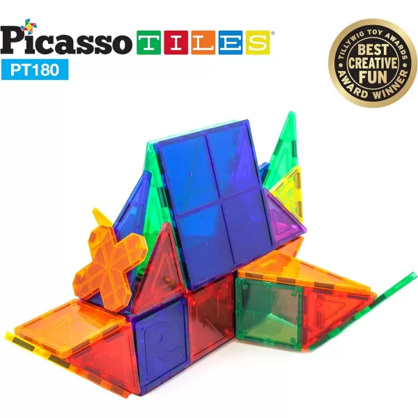 PicassoTiles 180 PCs Magnetic Tile Building Block Deluxe Construction Set with 2 Cars Clear Color Unique Shapes See Through Shape Tiles 3D Playboard Colorful Educational Construction for Kids Ages 3PicassoTiles 180 PCs Magnetic Tile Building Block Deluxe Construction Set with 2 Cars Clear Color Unique Shapes See Through Shape Tiles 3D Playboard Colorful Educational Construction for Kids Ages 3