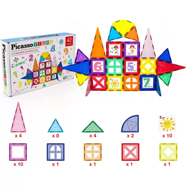 PicassoTiles 42 Piece Magnetic Building Blocks with 32pc Tiles and 10pc Clickin Educational Graphic Arts Magnet Construction Toy Set STEM Learning Playset Child Brain Development Stacking PlayboardPicassoTiles 42 Piece Magnetic Building Blocks with 32pc Tiles and 10pc Clickin Educational Graphic Arts Magnet Construction Toy Set STEM Learning Playset Child Brain Development Stacking Playboard