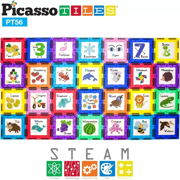 PicassoTiles 56 PCs Animal Speed Matching Game Match Identical Pairs of Animals as Fast as Possible Educational Puzzle Family Activity Board Games with Portable Storage Box for Boys amp Girls Ages 3PT56