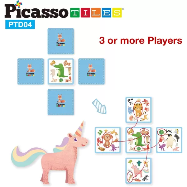 PicassoTiles 56 PCs Animal Speed Matching Game Match Identical Pairs of Animals as Fast as Possible Educational Puzzle Family Activity Board Games with Portable Storage Box for Boys amp Girls Ages 3PTD04