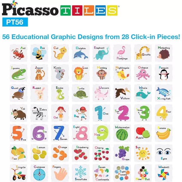 PicassoTiles 56 PCs Animal Speed Matching Game Match Identical Pairs of Animals as Fast as Possible Educational Puzzle Family Activity Board Games with Portable Storage Box for Boys amp Girls Ages 3PT56