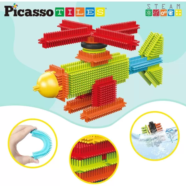 PicassoTiles 600pc Construction Toy Straw Building Set Children STEM Learning Interlocking Building Toys Creative Straw Connecting Builder Kits Early Education Kit for Kids Boys amp Girls Ages 3 PTS600Brstle240pc