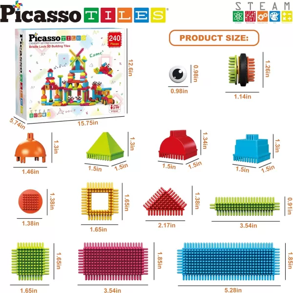 PicassoTiles 600pc Construction Toy Straw Building Set Children STEM Learning Interlocking Building Toys Creative Straw Connecting Builder Kits Early Education Kit for Kids Boys amp Girls Ages 3 PTS600Brstle240pc