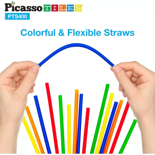 PicassoTiles 600pc Construction Toy Straw Building Set Children STEM Learning Interlocking Building Toys Creative Straw Connecting Builder Kits Early Education Kit for Kids Boys amp Girls Ages 3 PTS600Straw400pc