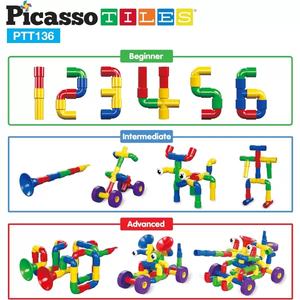 PicassoTiles 600pc Construction Toy Straw Building Set Children STEM Learning Interlocking Building Toys Creative Straw Connecting Builder Kits Early Education Kit for Kids Boys amp Girls Ages 3 PTS600PTT136