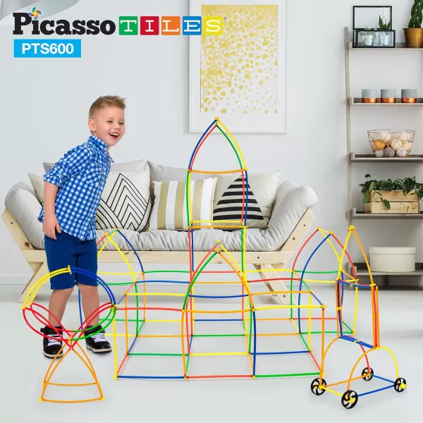 PicassoTiles 600pc Construction Toy Straw Building Set Children STEM Learning Interlocking Building Toys Creative Straw Connecting Builder Kits Early Education Kit for Kids Boys amp Girls Ages 3 PTS600Straw600pc