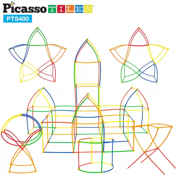 PicassoTiles 600pc Construction Toy Straw Building Set Children STEM Learning Interlocking Building Toys Creative Straw Connecting Builder Kits Early Education Kit for Kids Boys amp Girls Ages 3 PTS600Straw400pc