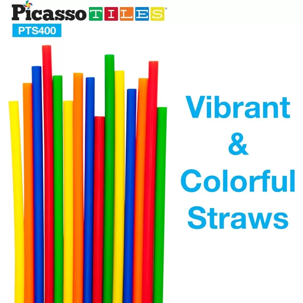 PicassoTiles 600pc Construction Toy Straw Building Set Children STEM Learning Interlocking Building Toys Creative Straw Connecting Builder Kits Early Education Kit for Kids Boys amp Girls Ages 3 PTS600Straw400pc