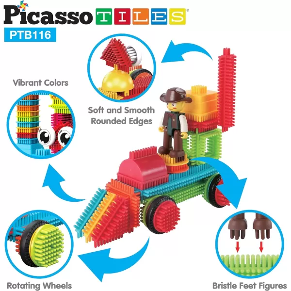 PicassoTiles 600pc Construction Toy Straw Building Set Children STEM Learning Interlocking Building Toys Creative Straw Connecting Builder Kits Early Education Kit for Kids Boys amp Girls Ages 3 PTS600Brstle116pc