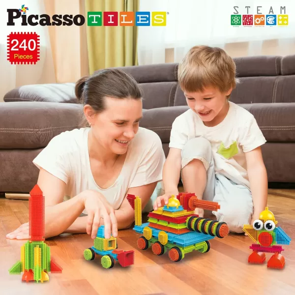 PicassoTiles 600pc Construction Toy Straw Building Set Children STEM Learning Interlocking Building Toys Creative Straw Connecting Builder Kits Early Education Kit for Kids Boys amp Girls Ages 3 PTS600Brstle240pc