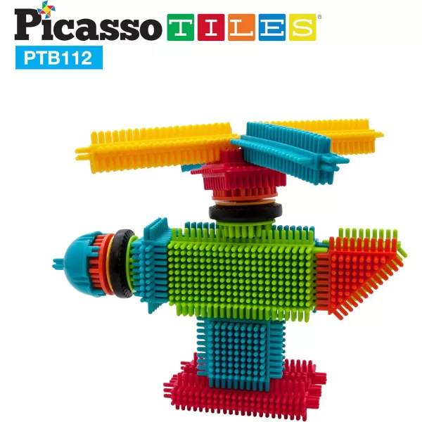 PicassoTiles 600pc Construction Toy Straw Building Set Children STEM Learning Interlocking Building Toys Creative Straw Connecting Builder Kits Early Education Kit for Kids Boys amp Girls Ages 3 PTS600Bristle112pc