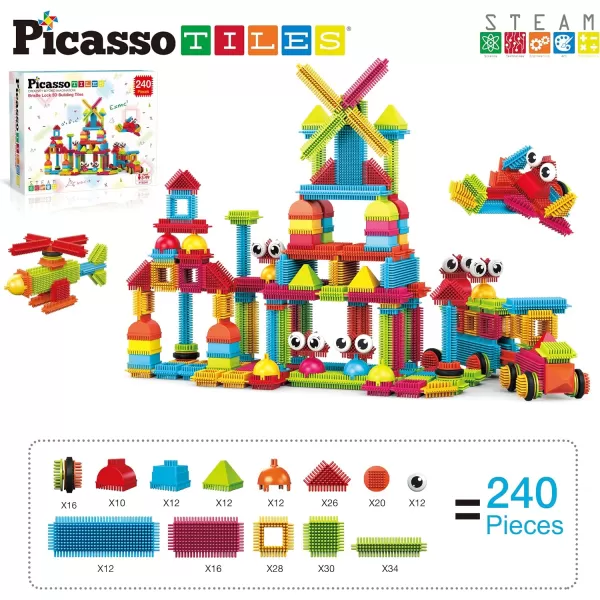 PicassoTiles 600pc Construction Toy Straw Building Set Children STEM Learning Interlocking Building Toys Creative Straw Connecting Builder Kits Early Education Kit for Kids Boys amp Girls Ages 3 PTS600Brstle240pc