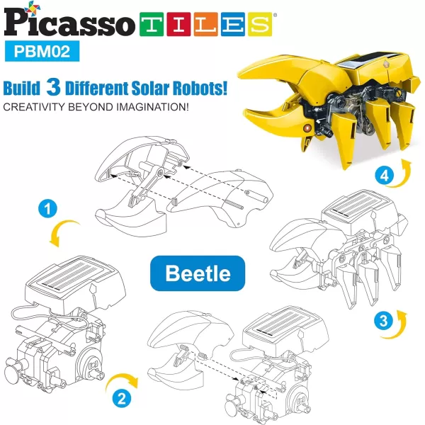 PicassoTiles STEM Kids Solar Powered Transformer Robot Educational Learning Engineering Building Toy 12in1 Creative Unique Transformation Renewable Energy Science Experiment DIY Kit Boy Girl Age 83in1 Dinosaur