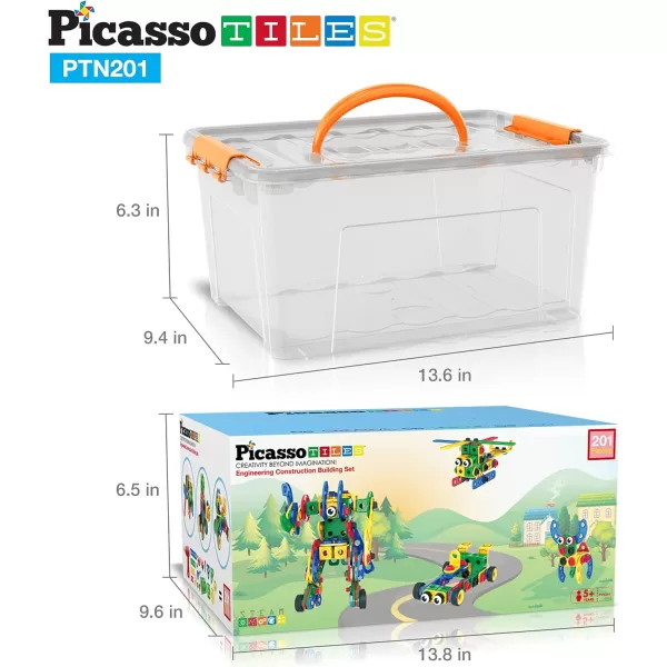 PicassoTiles STEM Kids Solar Powered Transformer Robot Educational Learning Engineering Building Toy 12in1 Creative Unique Transformation Renewable Energy Science Experiment DIY Kit Boy Girl Age 8201PC w Bin