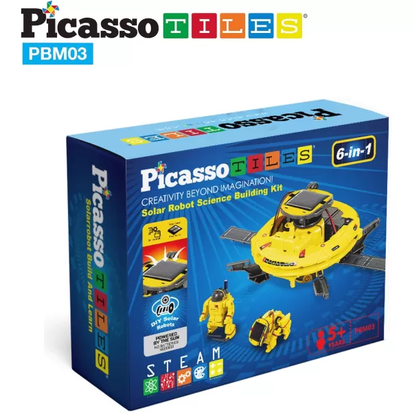 PicassoTiles STEM Kids Solar Powered Transformer Robot Educational Learning Engineering Building Toy 12in1 Creative Unique Transformation Renewable Energy Science Experiment DIY Kit Boy Girl Age 86in1 Aerospace