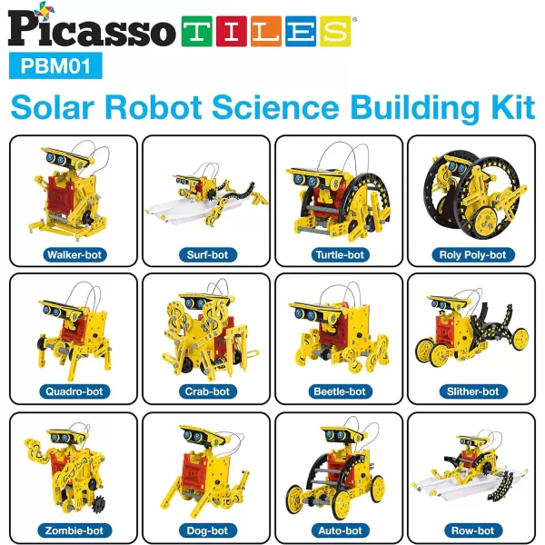 PicassoTiles STEM Kids Solar Powered Transformer Robot Educational Learning Engineering Building Toy 12in1 Creative Unique Transformation Renewable Energy Science Experiment DIY Kit Boy Girl Age 812in1 Robot