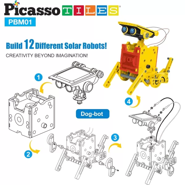 PicassoTiles STEM Kids Solar Powered Transformer Robot Educational Learning Engineering Building Toy 12in1 Creative Unique Transformation Renewable Energy Science Experiment DIY Kit Boy Girl Age 812in1 Robot