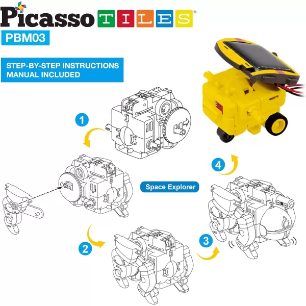 PicassoTiles STEM Kids Solar Powered Transformer Robot Educational Learning Engineering Building Toy 12in1 Creative Unique Transformation Renewable Energy Science Experiment DIY Kit Boy Girl Age 86in1 Aerospace