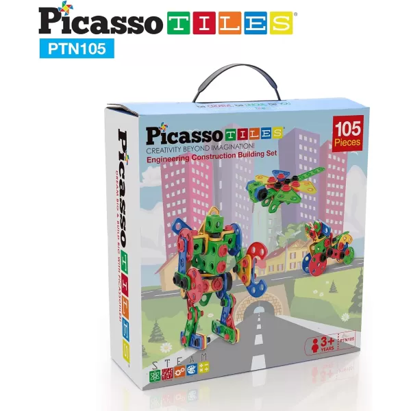 PicassoTiles STEM Kids Solar Powered Transformer Robot Educational Learning Engineering Building Toy 12in1 Creative Unique Transformation Renewable Energy Science Experiment DIY Kit Boy Girl Age 8105PC