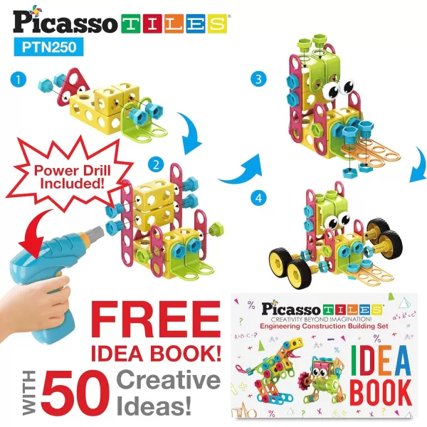 PicassoTiles STEM Kids Solar Powered Transformer Robot Educational Learning Engineering Building Toy 12in1 Creative Unique Transformation Renewable Energy Science Experiment DIY Kit Boy Girl Age 8250pc