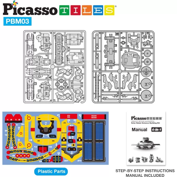 PicassoTiles STEM Kids Solar Powered Transformer Robot Educational Learning Engineering Building Toy 12in1 Creative Unique Transformation Renewable Energy Science Experiment DIY Kit Boy Girl Age 86in1 Aerospace