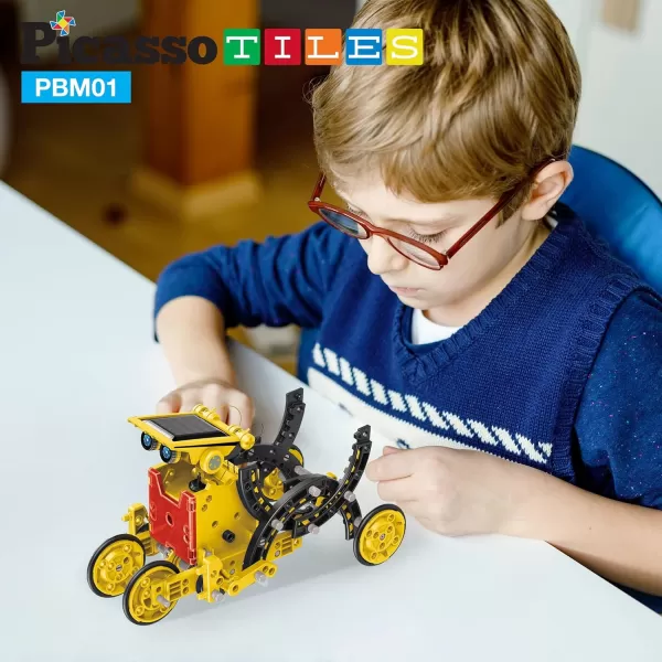 PicassoTiles STEM Kids Solar Powered Transformer Robot Educational Learning Engineering Building Toy 12in1 Creative Unique Transformation Renewable Energy Science Experiment DIY Kit Boy Girl Age 812in1 Robot