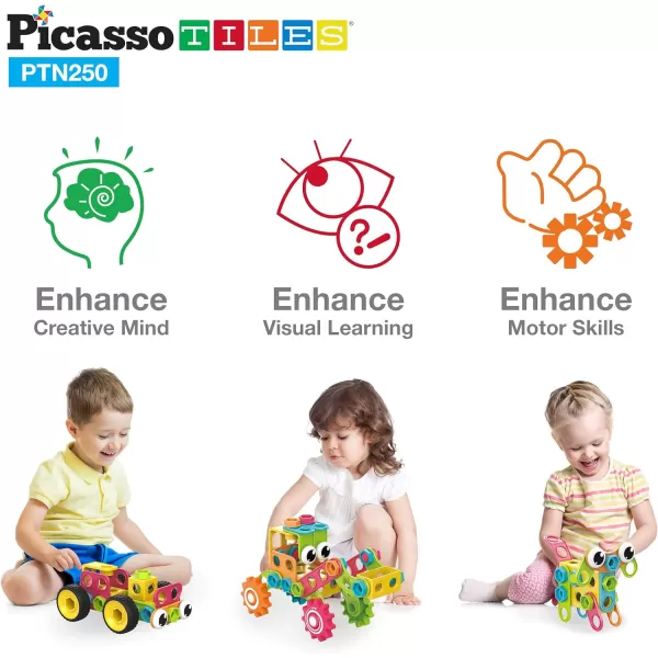 PicassoTiles STEM Kids Solar Powered Transformer Robot Educational Learning Engineering Building Toy 12in1 Creative Unique Transformation Renewable Energy Science Experiment DIY Kit Boy Girl Age 8250pc