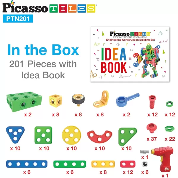 PicassoTiles STEM Kids Solar Powered Transformer Robot Educational Learning Engineering Building Toy 12in1 Creative Unique Transformation Renewable Energy Science Experiment DIY Kit Boy Girl Age 8201PC w Bin