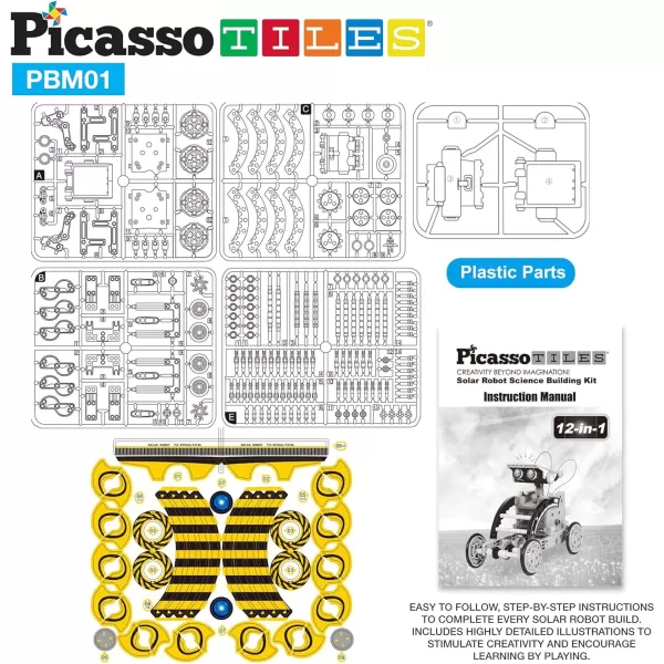 PicassoTiles STEM Kids Solar Powered Transformer Robot Educational Learning Engineering Building Toy 12in1 Creative Unique Transformation Renewable Energy Science Experiment DIY Kit Boy Girl Age 812in1 Robot