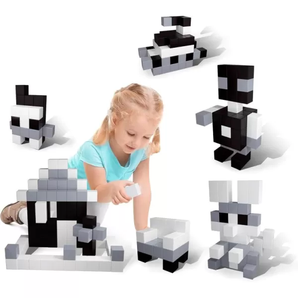 Picasso Cubes 1 Magnetic Puzzle Cubes 108 Piece Magnet Construction Building Block Set Sensory Toy Early Education STEM Learning Free Ideabook with 50 Ideas Children Age 3 Boy Girl PMC1081Achromatic101