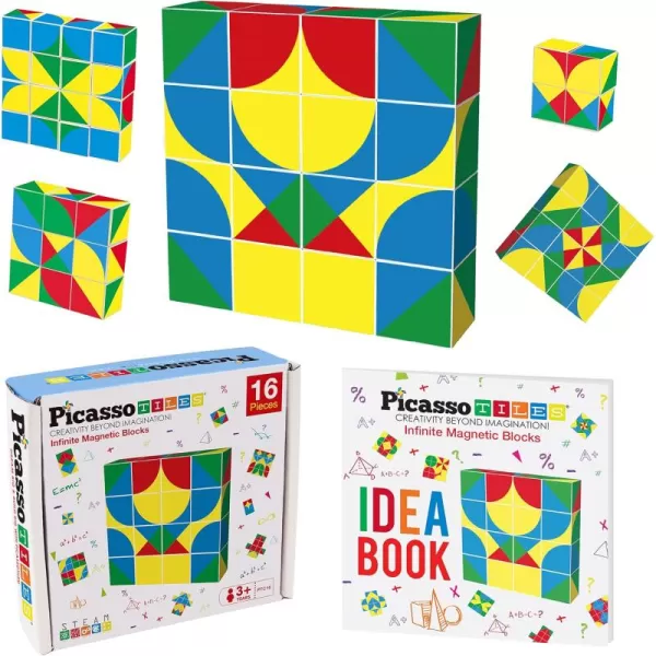 Picasso Cubes 1 Magnetic Puzzle Cubes 108 Piece Magnet Construction Building Block Set Sensory Toy Early Education STEM Learning Free Ideabook with 50 Ideas Children Age 3 Boy Girl PMC108Geo1