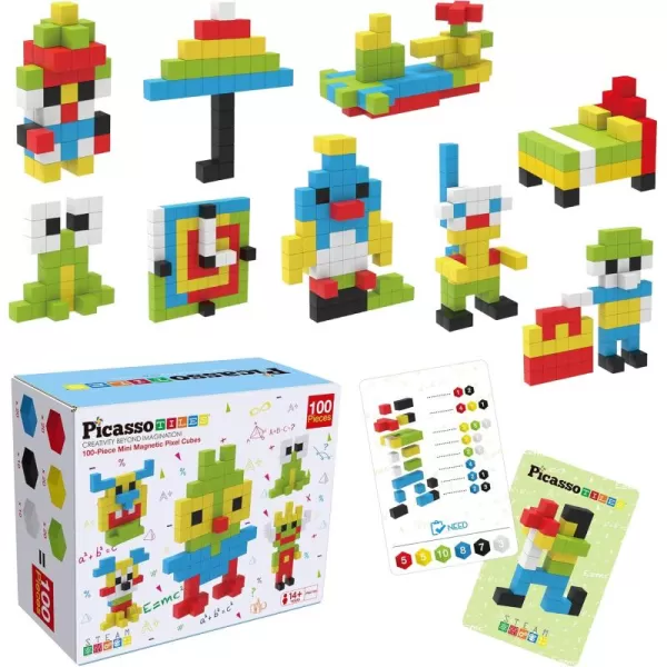PicassoTiles 05 Pixel Magnetic Puzzle Cube 100 Piece Mix ampamp Match Cubes Sensory Toys STEAM Education Learning Building Block Magnets Children Construction Toy Set Stacking Magnet Creative Kit PMC100100pcs Magnetic Puzzle
