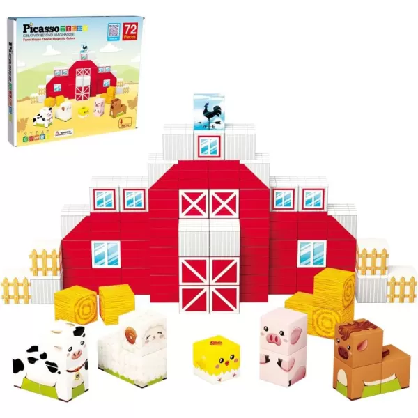 PicassoTiles 05 Pixel Magnetic Puzzle Cube 100 Piece Mix ampamp Match Cubes Sensory Toys STEAM Education Learning Building Block Magnets Children Construction Toy Set Stacking Magnet Creative Kit PMC100Cube Farm House Theme