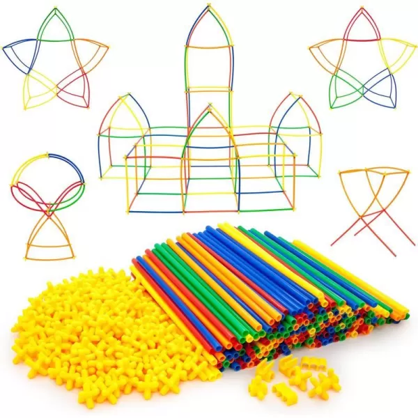 PicassoTiles 600pc Construction Toy Straw Building Set Children STEM Learning Interlocking Building Toys Creative Straw Connecting Builder Kits Early Education Kit for Kids Boys amp Girls Ages 3 PTS600Straw400pc