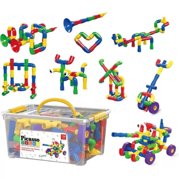 PicassoTiles 600pc Construction Toy Straw Building Set Children STEM Learning Interlocking Building Toys Creative Straw Connecting Builder Kits Early Education Kit for Kids Boys amp Girls Ages 3 PTS600PTT136