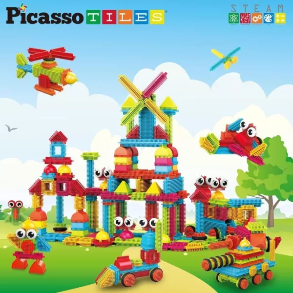 PicassoTiles 600pc Construction Toy Straw Building Set Children STEM Learning Interlocking Building Toys Creative Straw Connecting Builder Kits Early Education Kit for Kids Boys amp Girls Ages 3 PTS600Brstle240pc