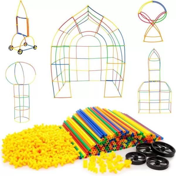 PicassoTiles 600pc Construction Toy Straw Building Set Children STEM Learning Interlocking Building Toys Creative Straw Connecting Builder Kits Early Education Kit for Kids Boys amp Girls Ages 3 PTS600Straw600pc