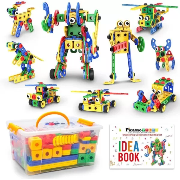 PicassoTiles STEM Kids Solar Powered Transformer Robot Educational Learning Engineering Building Toy 12in1 Creative Unique Transformation Renewable Energy Science Experiment DIY Kit Boy Girl Age 8201PC w Bin