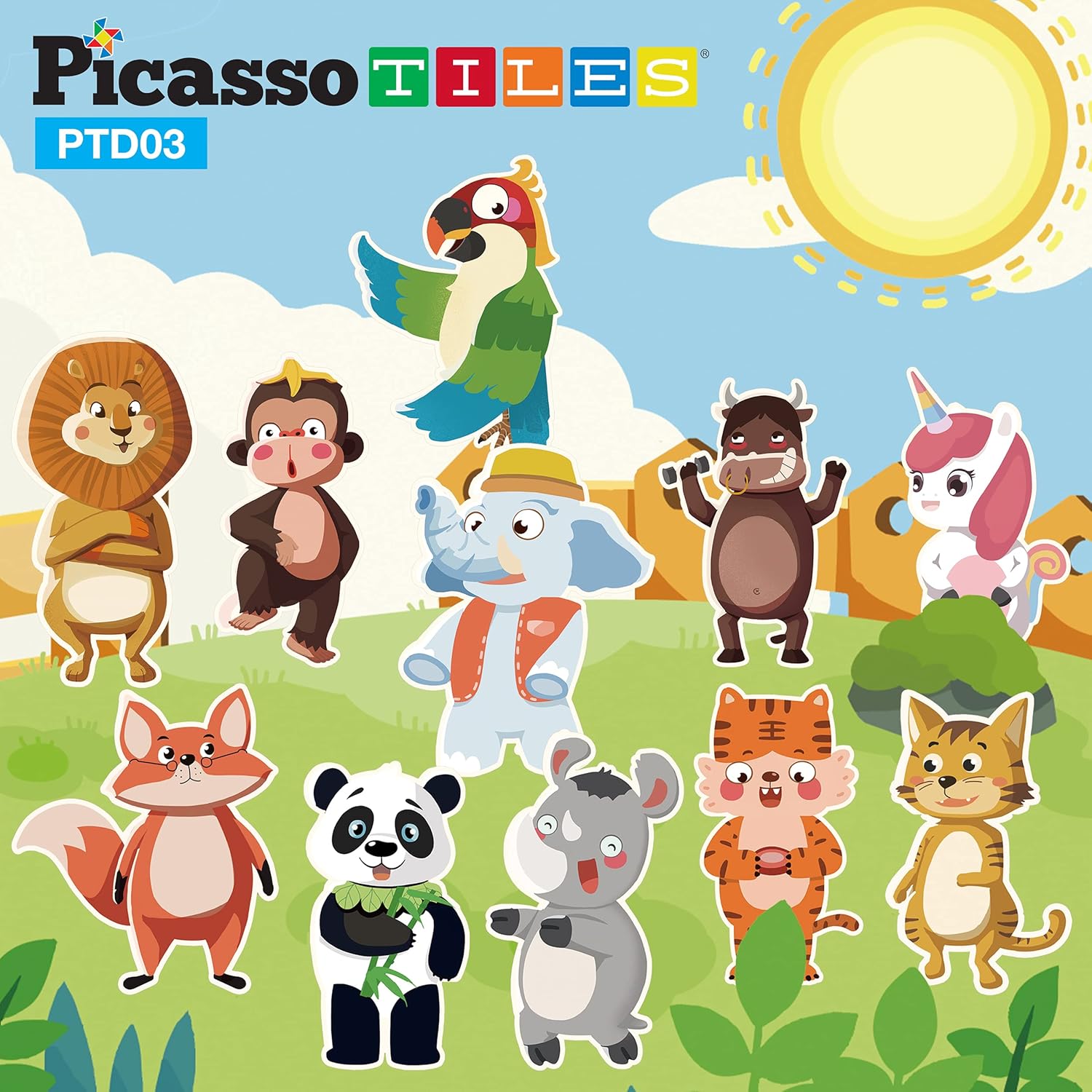 PicassoTiles 112 Piece Magnetic Mix ampamp Match Animal Building Activity DIY Combination Puzzle Book Kid Toy Set Educational Playset STEM Learning 20 FREE Unique Animals Creative Inspirational Idea Cards