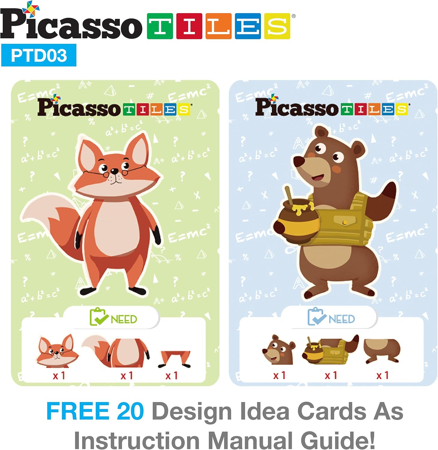 PicassoTiles 112 Piece Magnetic Mix ampamp Match Animal Building Activity DIY Combination Puzzle Book Kid Toy Set Educational Playset STEM Learning 20 FREE Unique Animals Creative Inspirational Idea Cards