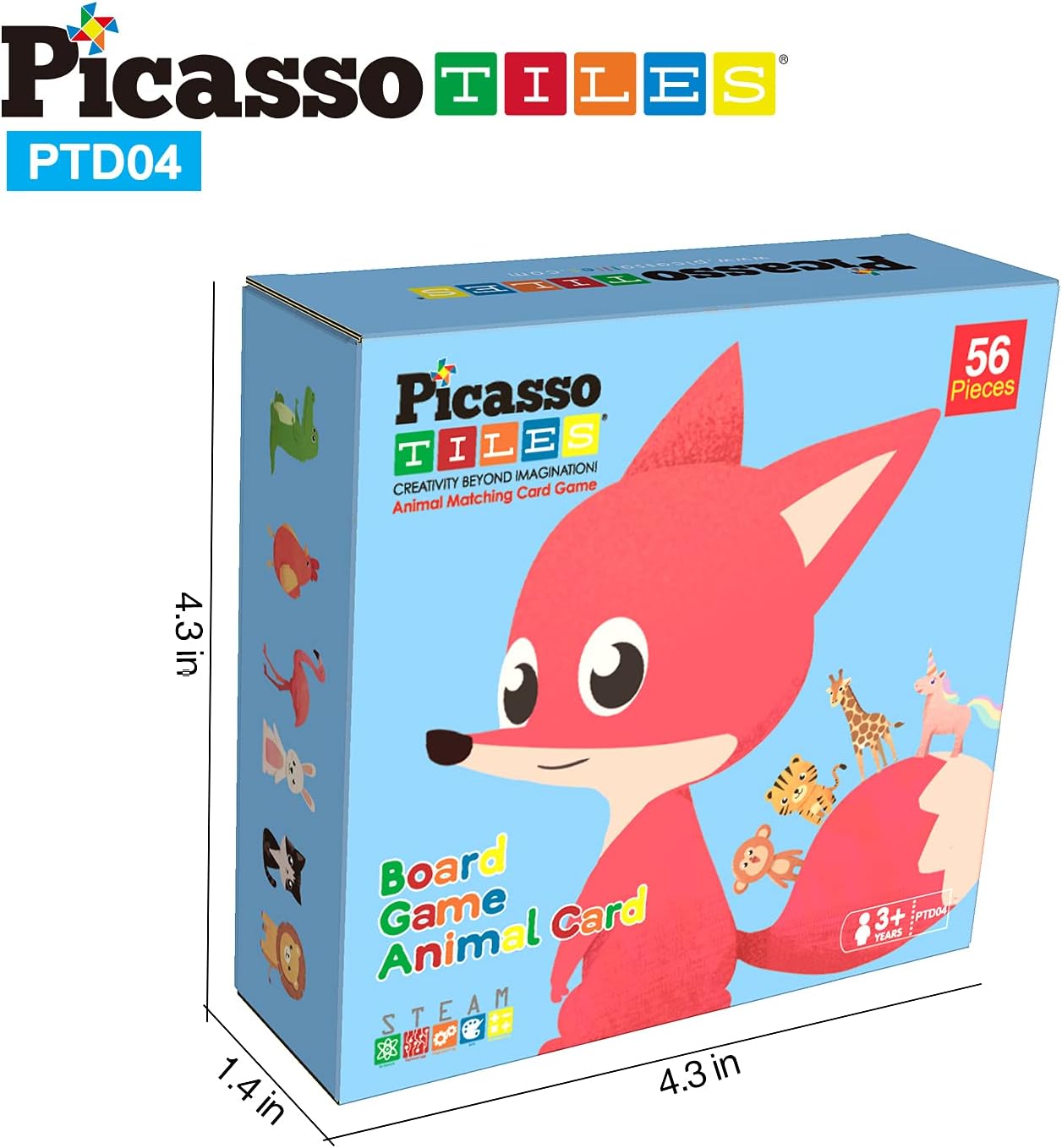 PicassoTiles 56 PCs Animal Speed Matching Game Match Identical Pairs of Animals as Fast as Possible Educational Puzzle Family Activity Board Games with Portable Storage Box for Boys ampamp Girls Ages 3