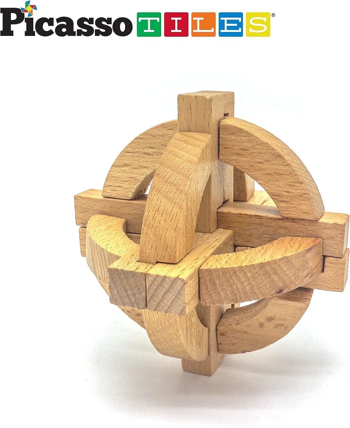 PicassoTiles 8 Styles Interlocking Sensory Toys Wooden Burr Cube Ball and Barrels Logic Skill Genius Puzzle Brain Teaser Games ampamp Intellectual 3D Assembling Educational Toy Set for Kids ampamp Adults PTP08Wood 8styles