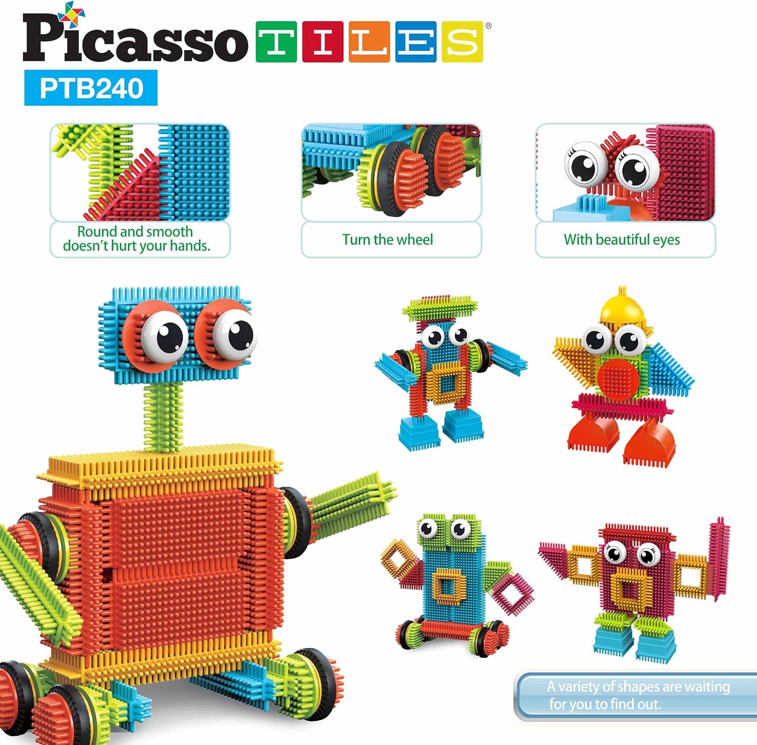 PicassoTiles 8 Styles Interlocking Sensory Toys Wooden Burr Cube Ball and Barrels Logic Skill Genius Puzzle Brain Teaser Games ampamp Intellectual 3D Assembling Educational Toy Set for Kids ampamp Adults PTP08Hedgehog 240pc