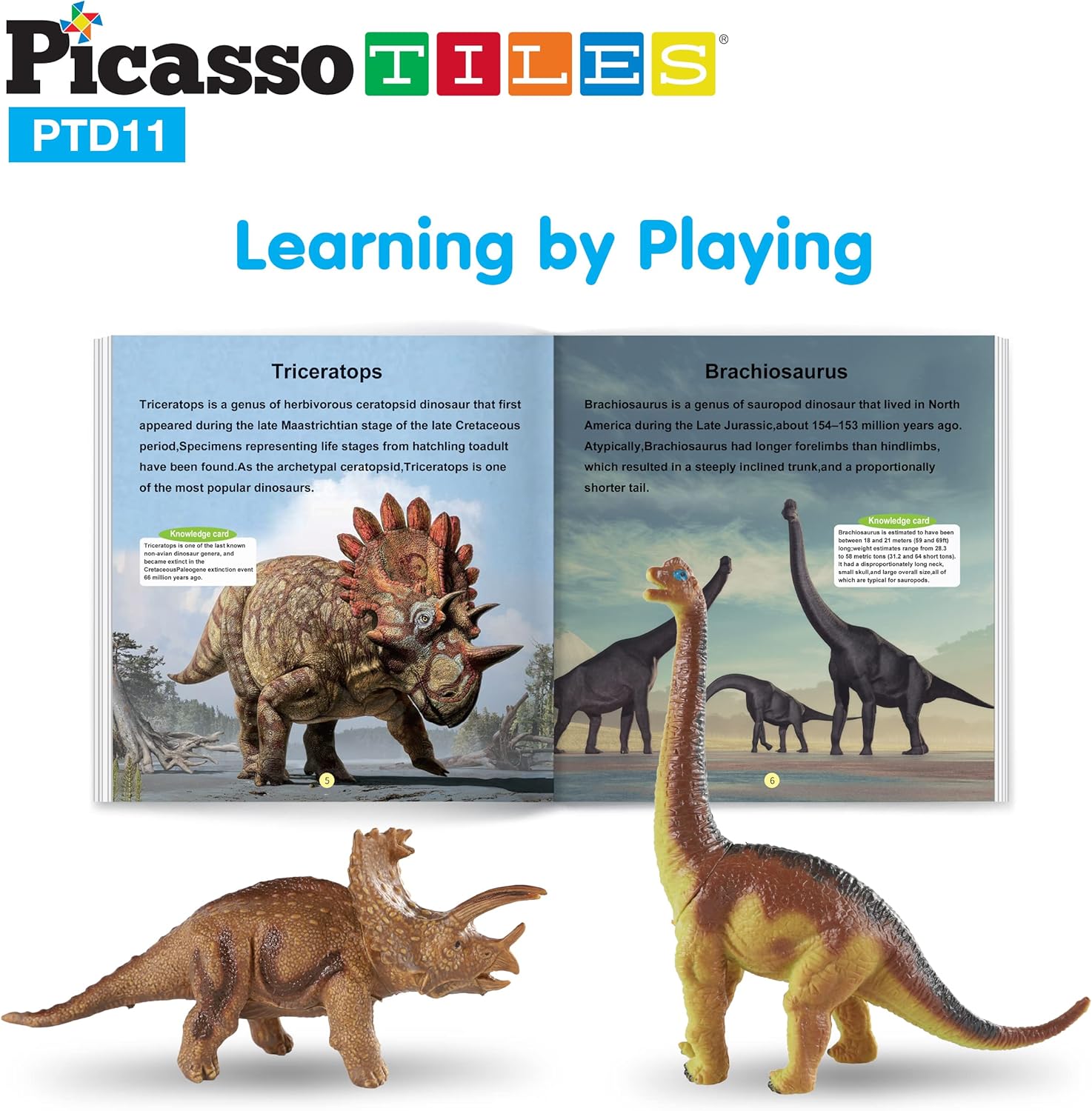 PicassoTiles Dinosaur Play Mat Toys 32pc Dino Playset STEM Activity Learning Kit STEAM Toy with Educational Book 21 Action Figures TRex Triceratops Velociraptor Trees Rocks for Kids 3 PTD11
