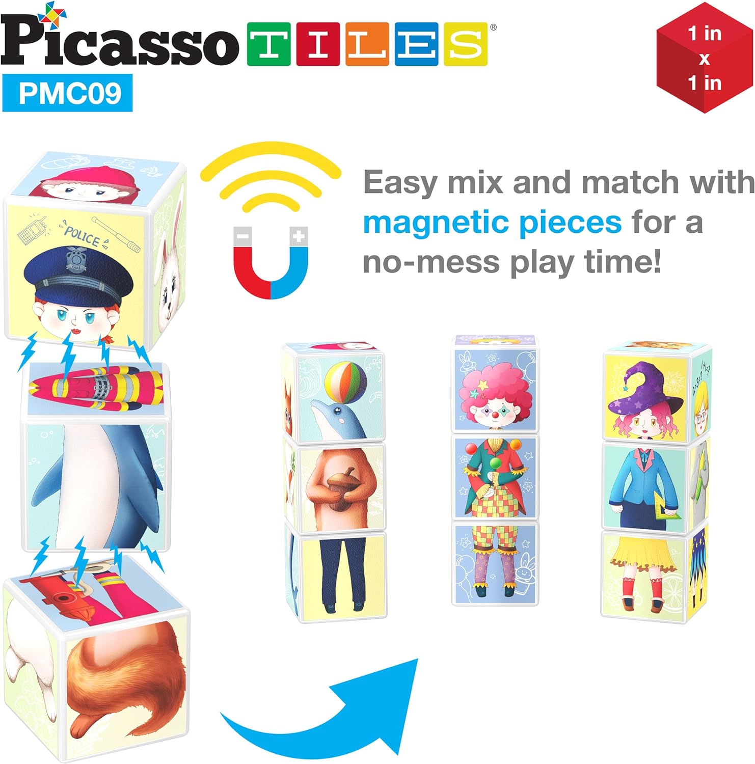 PicassoTiles Magnet Cube Winter Ice Themed Mix and Match Building Block Castle Construction Toy with 7 Magnetic Cubed Character Action Figures STEM Learning Education Sensory Pretend Play Age 3 PMC72Kid