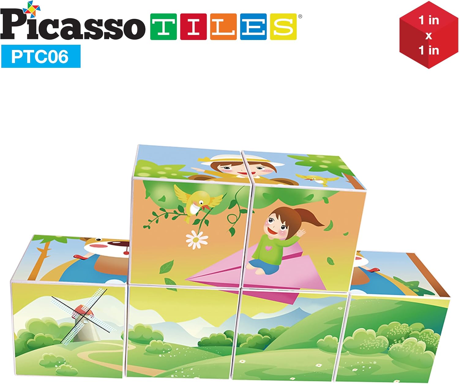 PicassoTiles Magnet Cube Winter Ice Themed Mix and Match Building Block Castle Construction Toy with 7 Magnetic Cubed Character Action Figures STEM Learning Education Sensory Pretend Play Age 3 PMC72Girl