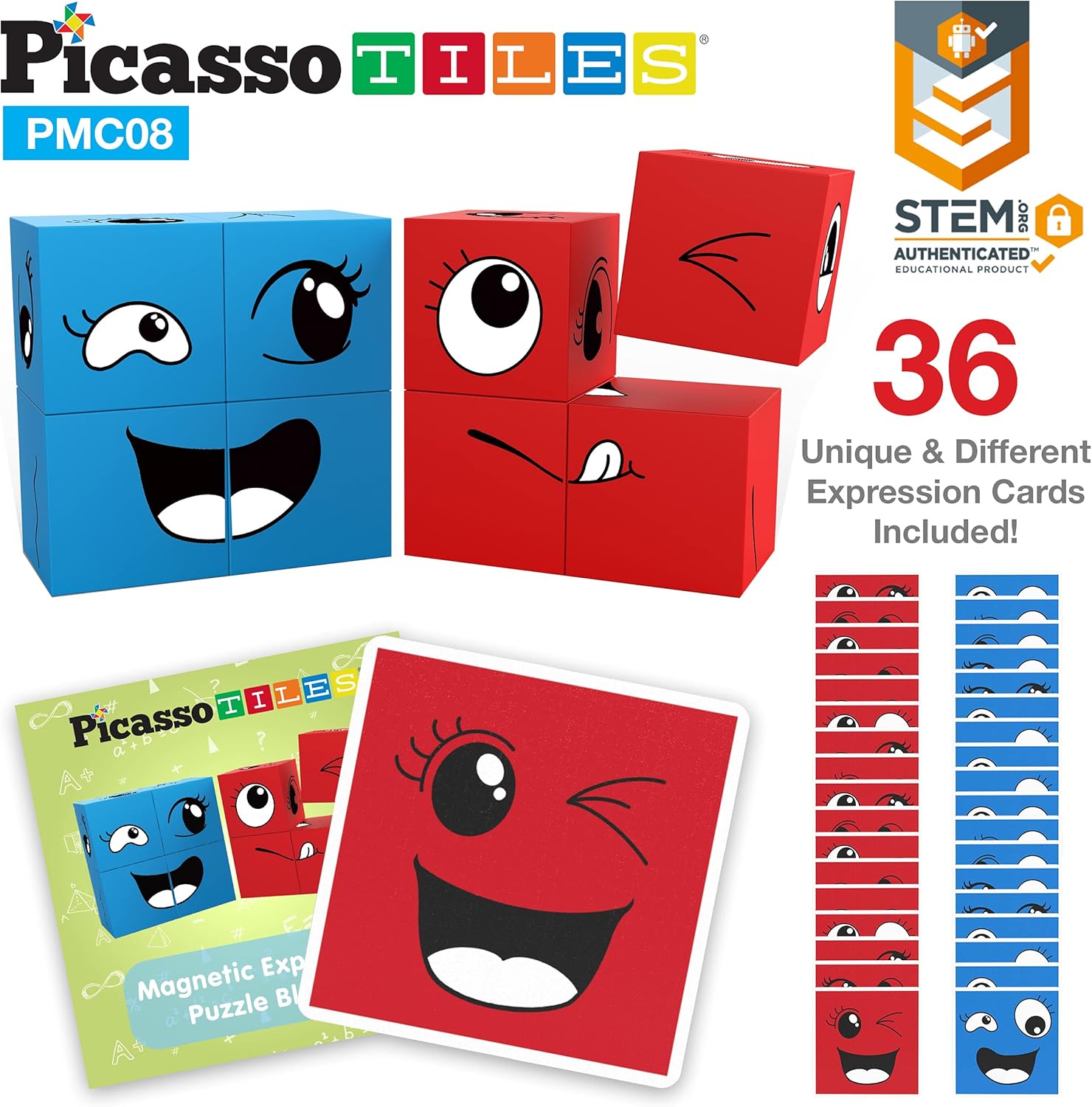 PicassoTiles Magnet Cube Winter Ice Themed Mix and Match Building Block Castle Construction Toy with 7 Magnetic Cubed Character Action Figures STEM Learning Education Sensory Pretend Play Age 3 PMC72Smile