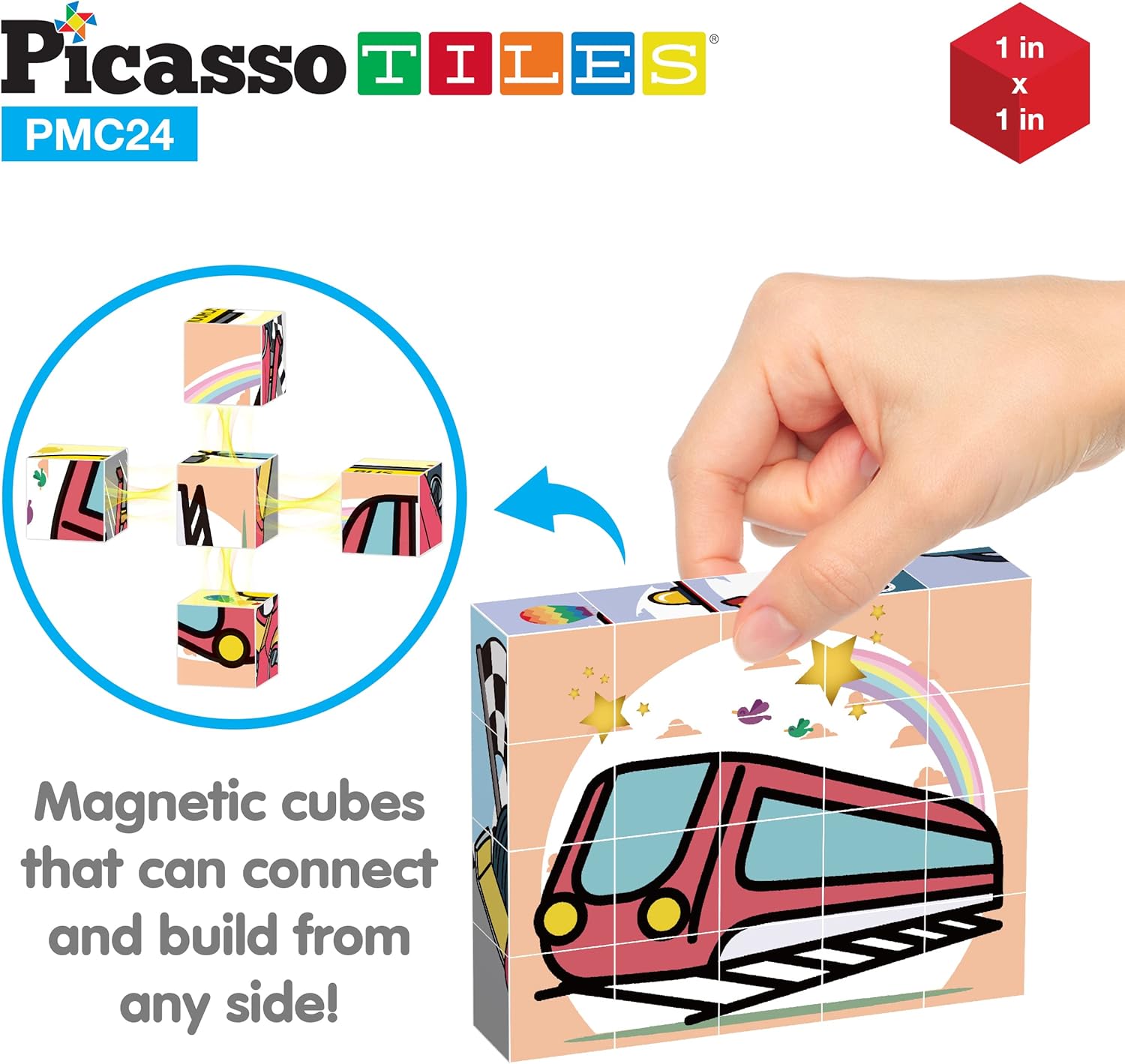 PicassoTiles Magnet Cube Winter Ice Themed Mix and Match Building Block Castle Construction Toy with 7 Magnetic Cubed Character Action Figures STEM Learning Education Sensory Pretend Play Age 3 PMC72Car